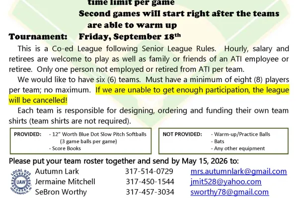 Local 933 ATI Softball League Info Sheet