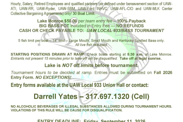 UAW Local 933 Fall Bass Tournament Flyer
